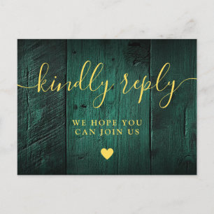 Emerald Green Barn Wood Song Request RSVP Postcard