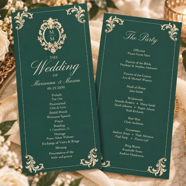 Emerald Green Baroque Wedding Program (Creator Uploaded)