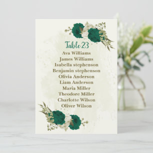emerald green beige flowers seating chart card