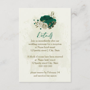 emerald green beige flowers wedding details enclosure card