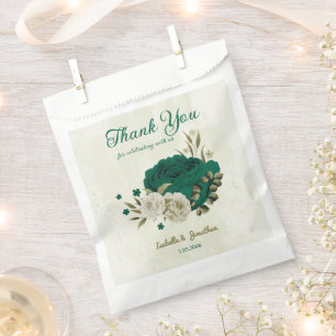 emerald green beige flowers wedding favour bags