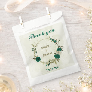 emerald green beige flowers wedding  favour bags