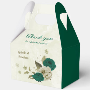 emerald green beige flowers wedding favour box