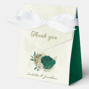 emerald green beige flowers wedding  favour box