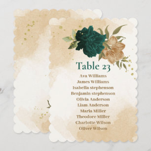 Emerald green beige gold botanical seating chart invitation