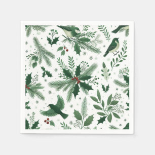 Emerald Green Birds and Boughs Holiday Napkin