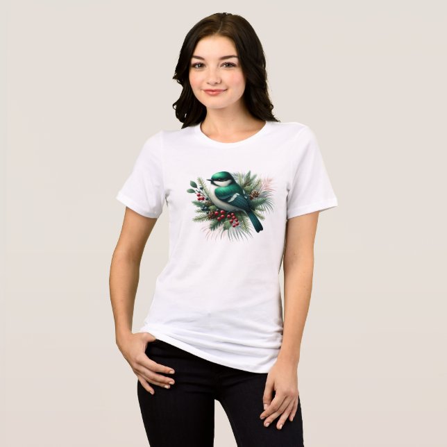 Emerald Green Birds and Boughs Tri-Blend Shirt (Front Full)
