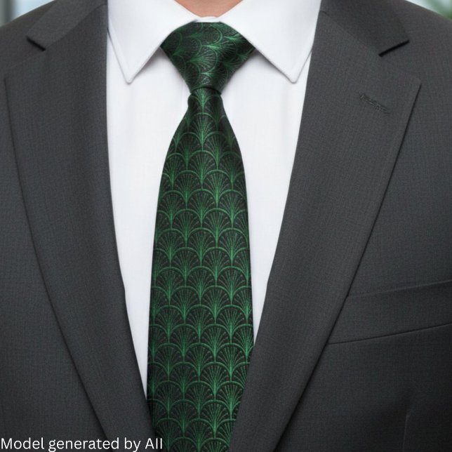Emerald Green Black Art Deco Pattern Tie (Creator Uploaded)