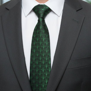 Emerald Green Black Art Deco Pattern Tie