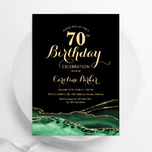 Emerald Green Black Gold Agate 70th Birthday Invitation