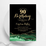 Emerald Green Black Gold Agate 90th Birthday Invitation<br><div class="desc">Emerald green,  black and gold agate 90th birthday party invitation. Elegant modern design featuring green watercolor agate marble geode background,  faux glitter gold and typography script font. Trendy invite card perfect for a stylish women's bday celebration. Printed Zazzle invitations or instant download digital printable template.</div>