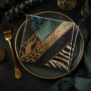 Emerald Green Black Gold Animal Print  Napkin