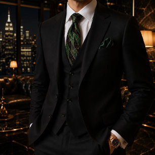 Emerald Green & Black Gold Art Deco Tie
