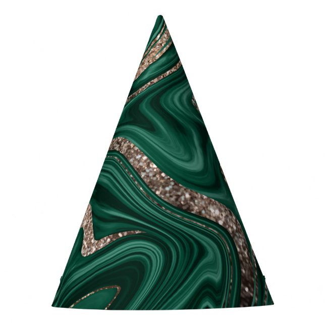 Emerald Green Black Gold Glitter Marble #1 Party Hat (Front)