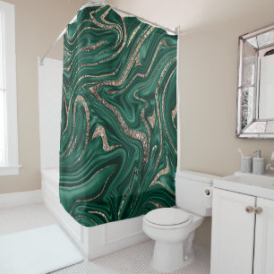 Emerald Green Black Gold Glitter Marble #1 Shower Curtain