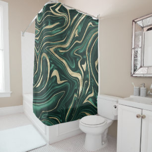 Emerald Green Black Gold Marble #1 #decor #art Shower Curtain