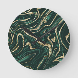 Emerald Green Black Gold Marble #2 (Faux Foil)  Round Clock