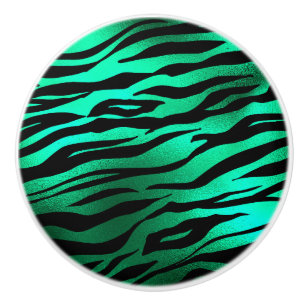 Emerald Green Black Tiger Stripes Wild Animals Ceramic Knob