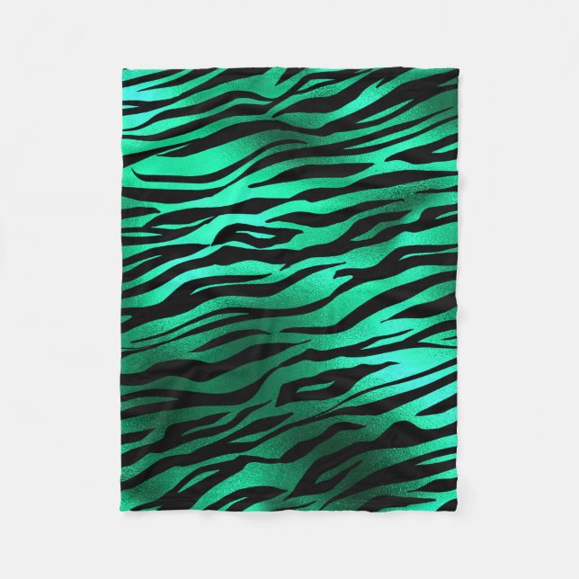 Emerald Green Black Tiger Stripes Wild Animals Fleece Blanket (Front)