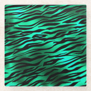 Emerald Green Black Tiger Stripes Wild Animals Glass Coaster