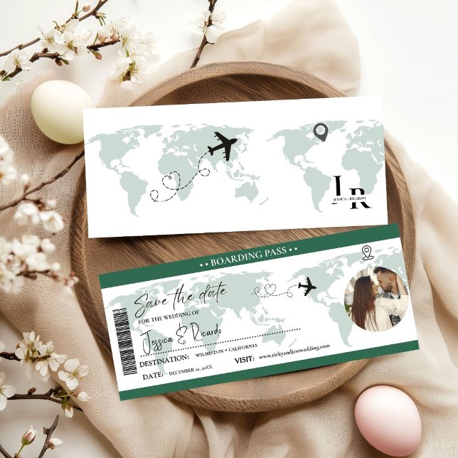 Emerald Green Boarding pass Ticket Wedding  Save The Date (Creator Uploaded)