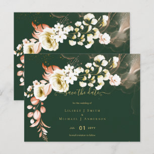 Emerald Green Boho Floral Wedding Postcard