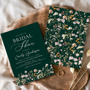 Emerald Green Boho Wildflower Bridal Shower  Invitation