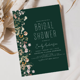 Emerald Green Boho Wildflower Bridal Shower Invitation