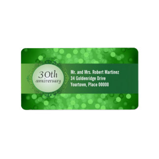 Emerald Green Bokeh 30th Anniversary Address Label