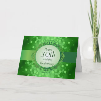 Emerald Green Bokeh 30th Anniversary Card