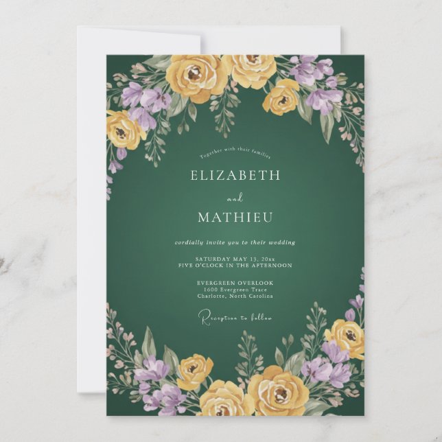 Emerald Green Bold Botanical Wedding Invitation (Front)