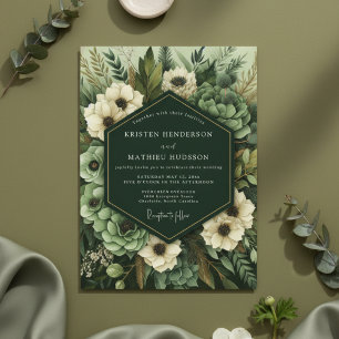 Emerald Green Botanical Bloom Wedding Invitation