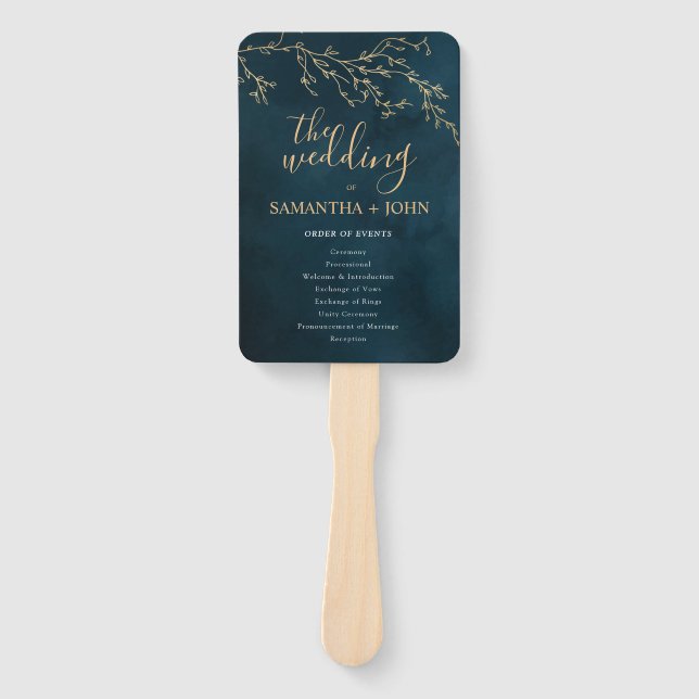 Emerald Green Botanical Elegant Wedding Programs Hand Fan (Front)