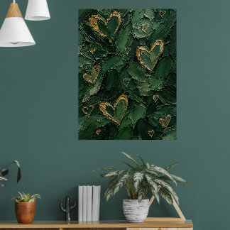 Emerald Green Botanical Heart Textured Wall Art