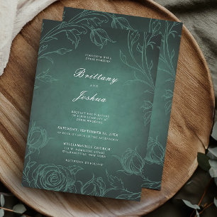 Emerald Green Botanical Rose Garden Wedding Invitation