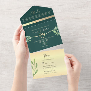 Emerald Green Botanical Wedding  All In One Invitation