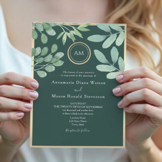 Emerald Green Botanical Wedding Invitation