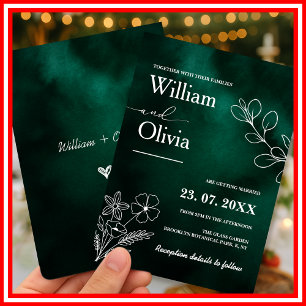 Emerald Green Botanical Wildflowers Floral Wedding Invitation