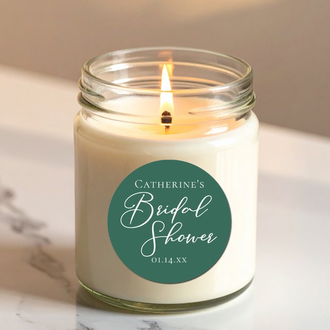 Emerald Green Bridal Shower Custom White Script Classic Round Sticker (Creator Uploaded)