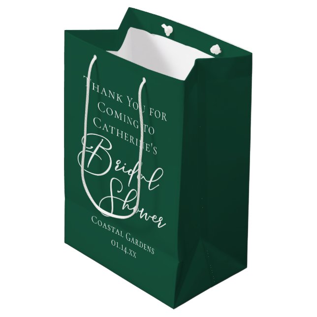 Emerald Green Bridal Shower Personalised Medium Gift Bag (Front Angled)
