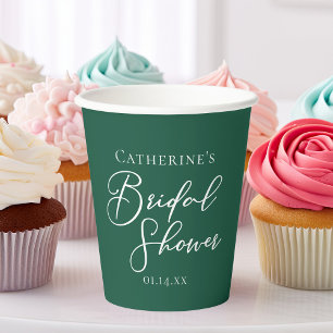 Emerald Green Bridal Shower Personalised Paper Cups