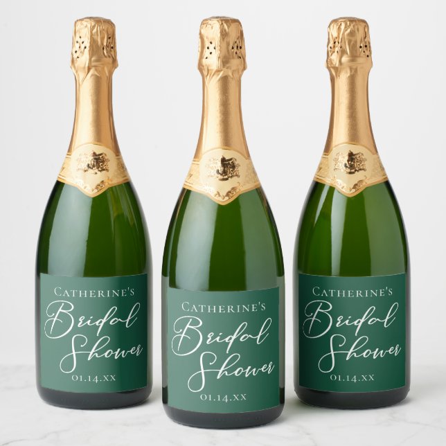 Emerald Green Bridal Shower Personalised Sparkling Wine Label (Bottles)