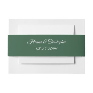 Emerald Green Bride and Groom Name and Date Invitation Belly Band