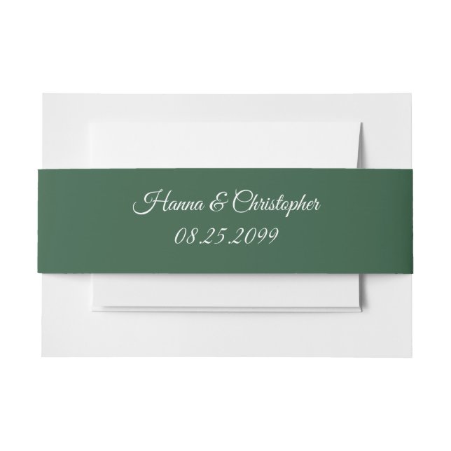 Emerald Green Bride and Groom Name and Date Invitation Belly Band (Front Example)
