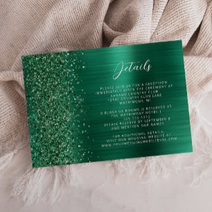 Emerald Green Brushed Metal Wedding Details Enclosure Card