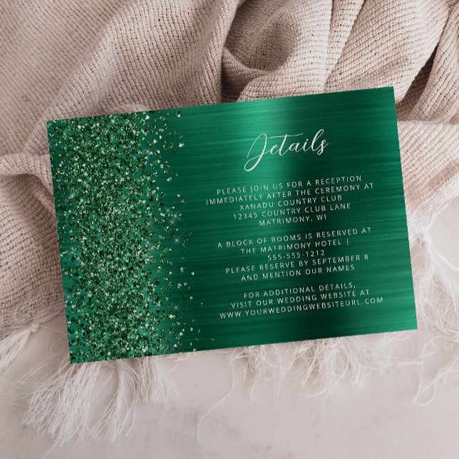 Emerald Green Brushed Metal Wedding Details  Enclosure Card (Creator Uploaded)