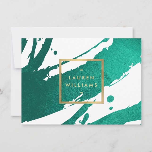 Emerald Green Brushstrokes Gift Certificate Card (Front)