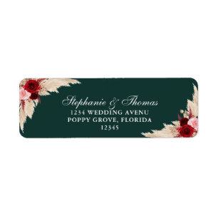 Emerald Green Burgundy Roses Return Address Label