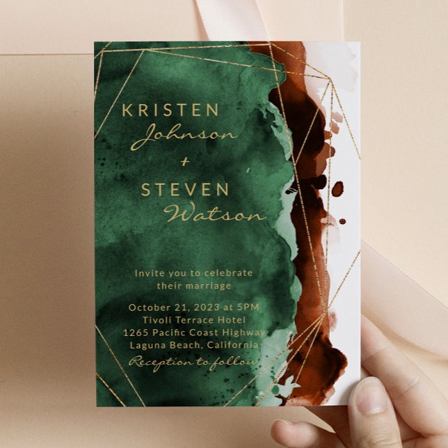 Emerald Green & Burnt Orange Wedding Invitation (Creator Uploaded)