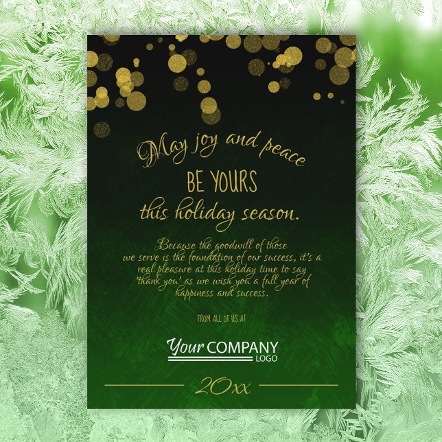 Emerald Green Business Holiday Card (emerald green gold shimmer lights jewel tone company holiday card green business logo christmas card)